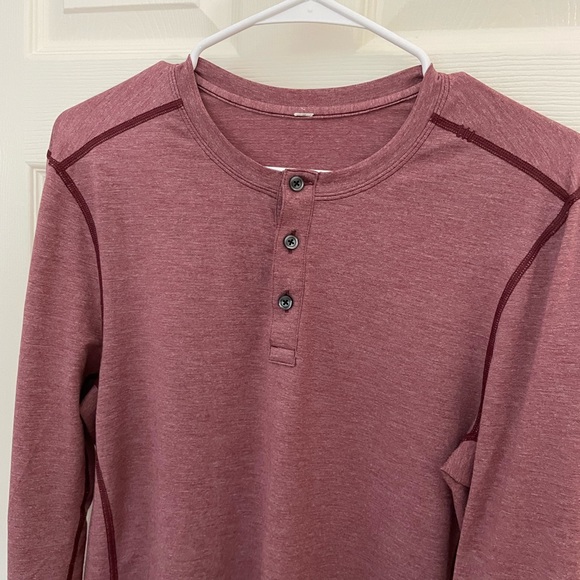 Lululemon Mens T.H.E. Henley Long Sleeve Shirt Heathered Rosewood Small - Picture 4 of 5